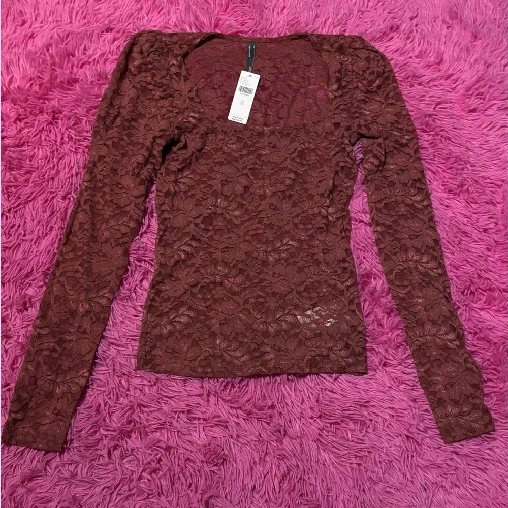 Anthropologie Effortless Regency Puff-Sleeve Sheer Long Sleeve Lace Top Size XS - Picture 2 of 11